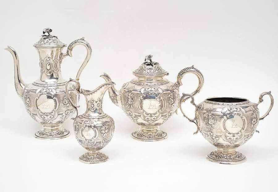 MH12 (Sterling, Holloware) 4 Piece Tea Set (SCP, STP, SCR, SSUO) by Martin, Hall & Co.-1