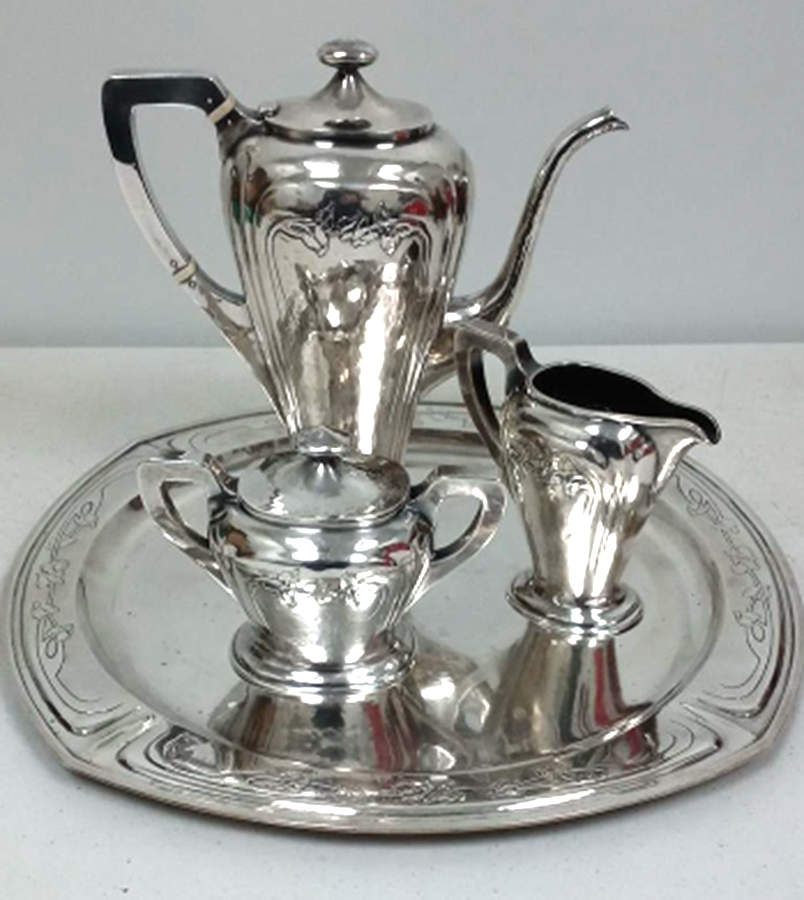 526 (Sterling, Hollowware) 4 Piece Demi Set with CR, SU and Round Tray by Mulholland-1
