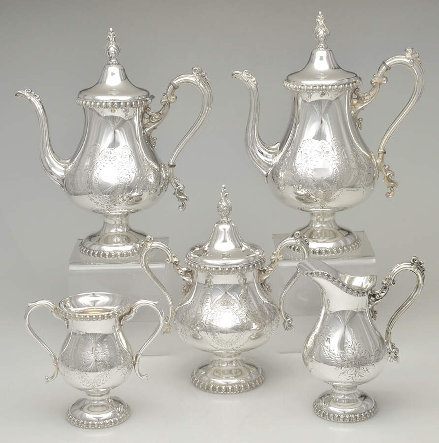 1859 (Silverplate, Hollowware, Engraved) 5 Piece Set (PCP, PTP, PCR, PSUO, WBWL) by Meriden Britannia -1