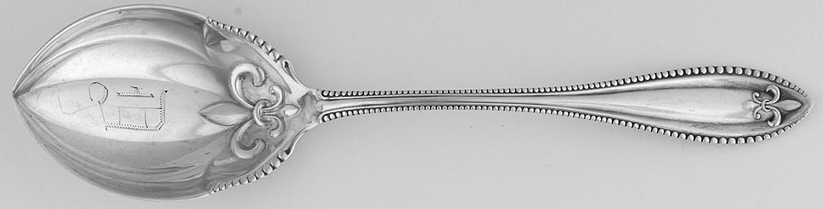 Fleur De Lis (Sterling, 1905) Monogram Sugar Shell Spoon by Newburyport-1