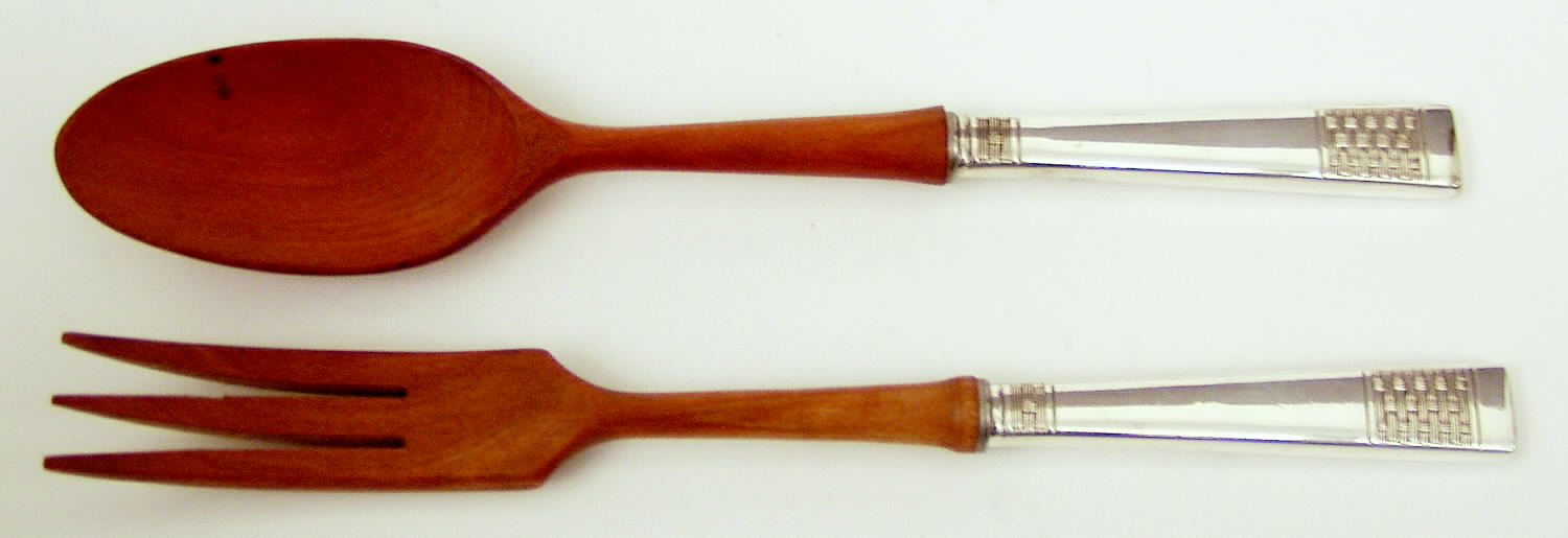Calvalcade (Silverplate, 1946) Wooden Bowl 2-Piece Salad Set by National Silver Co-1