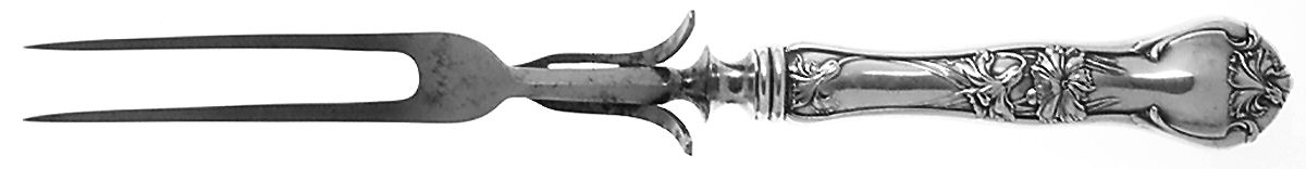 Carnation (Silverplate, 1910) Large Stainless-Prong Roast Carving Fork by National Silver Co-1