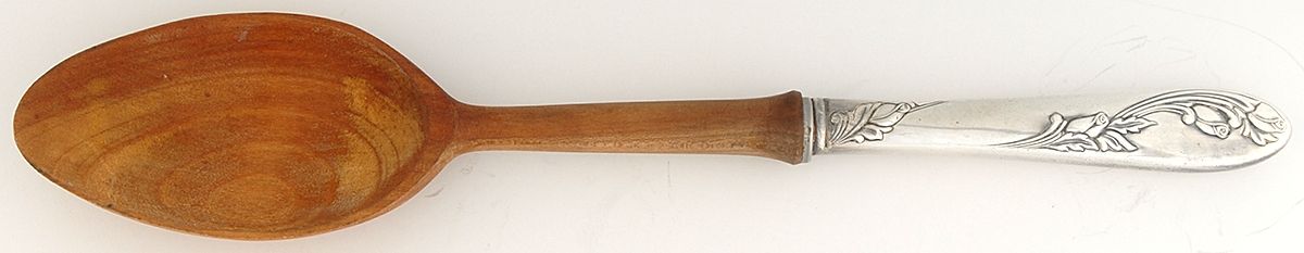 Garden of Roses (Silverplate, 1952) Salad Serving Spoon with Wooden Bowl by National Silver Co-1