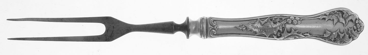 Holly (Silverplate, 1904-1907) Small Steak Carving Fork with Stainless Prongs by National Silver Co-1