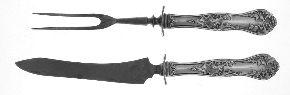 Holly (Silverplate, 1904-1907) Small Stainless Blade 2-Piece Steak Carving Set by National Silver Co-1
