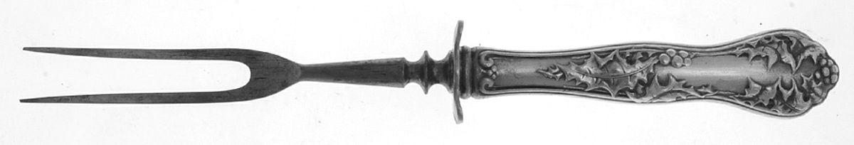 Holly (Silverplate, 1904-1907) Small Steak Carving Fork with Stainless Prongs by National Silver Co-1