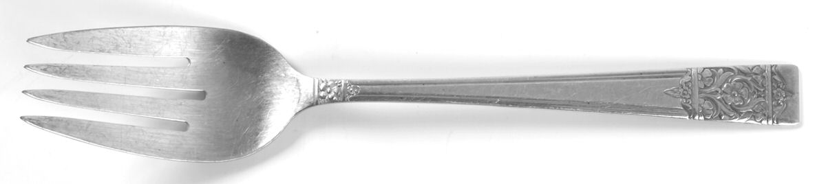 Inauguration (Silverplate, Floral, 1948) Medium Solid Cold Meat Serving Fork by National Silver Co-1