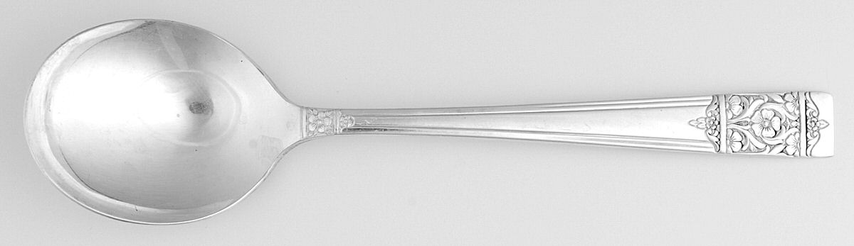 Inauguration (Silverplate, Floral, 1948) Round Bowl Soup Spoon (Gumbo) by National Silver Co-1