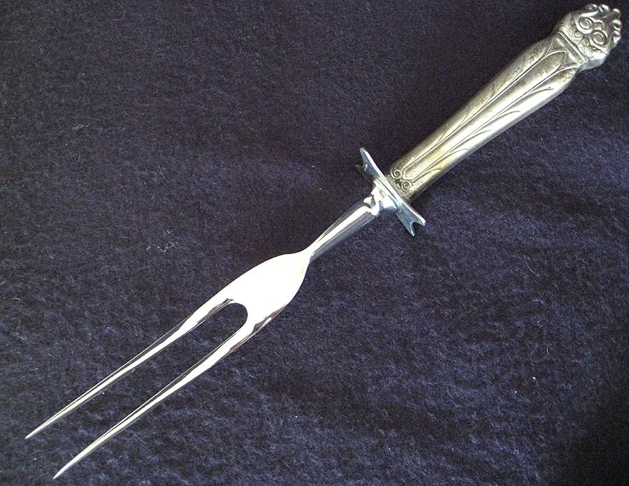 Intermezzo (Sterling, 1940) Small Steak Carving Fork with Stainless Prongs by National Silver Co-1