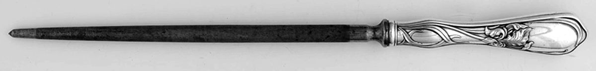 Iris (Silverplate, 1902) Large Roast Steel Rod Knife Sharpener by National Silver Co-1