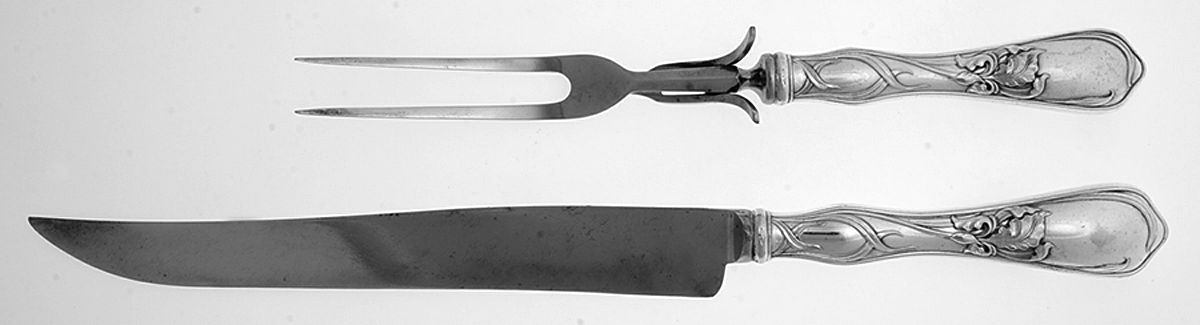 Iris (Silverplate, 1902) Large 2-Piece Roast Carving Set w/Stainless Blade by National Silver Co-1