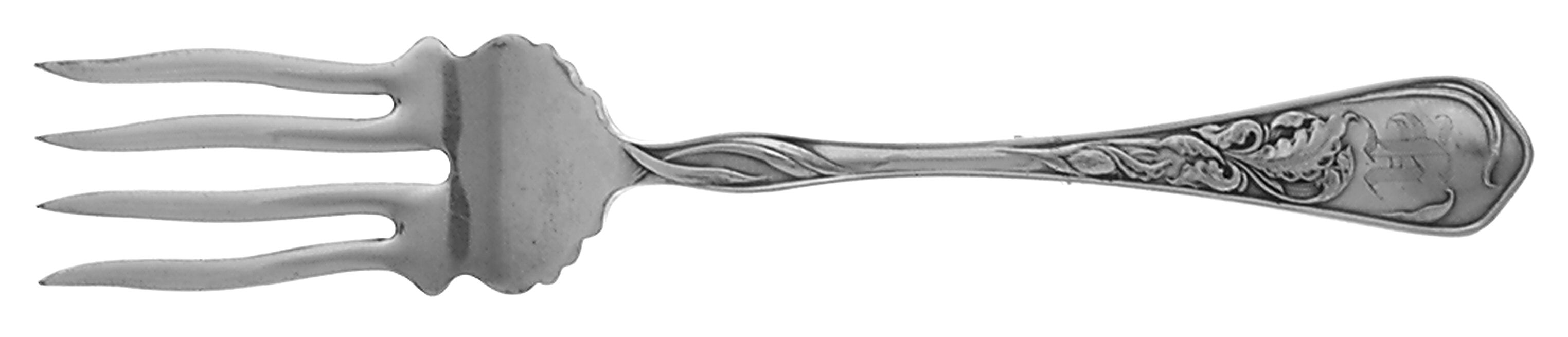 Iris (Silverplate, 1902) Monogram Small Solid Cold Meat Serving Fork by National Silver Co-1
