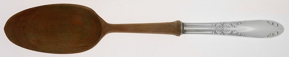 King Edward (Silverplate 1936, 1951) Salad Serving Spoon with Wooden Bowl by National Silver Co-1
