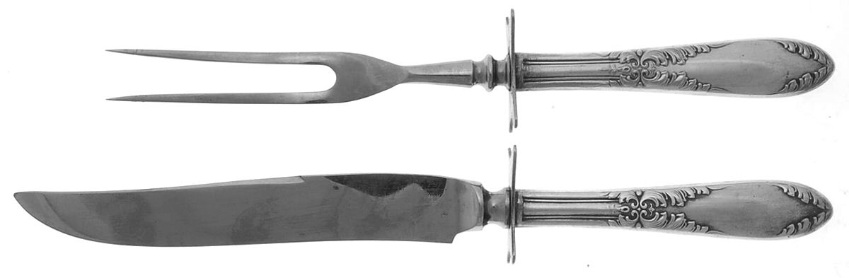 King Edward (Silverplate 1936, 1951) Small Stainless Blade 2-Piece Steak Carving Set by National Silver Co-1