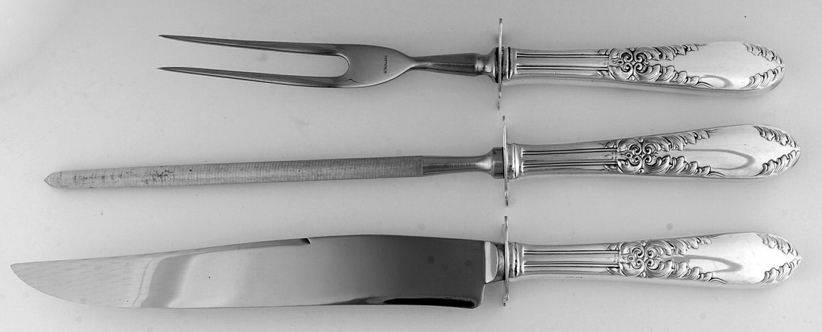 King Edward (Silverplate 1936, 1951) Large 3-Piece Roast Carving Set w/ Stainless Blade by National Silver Co-1