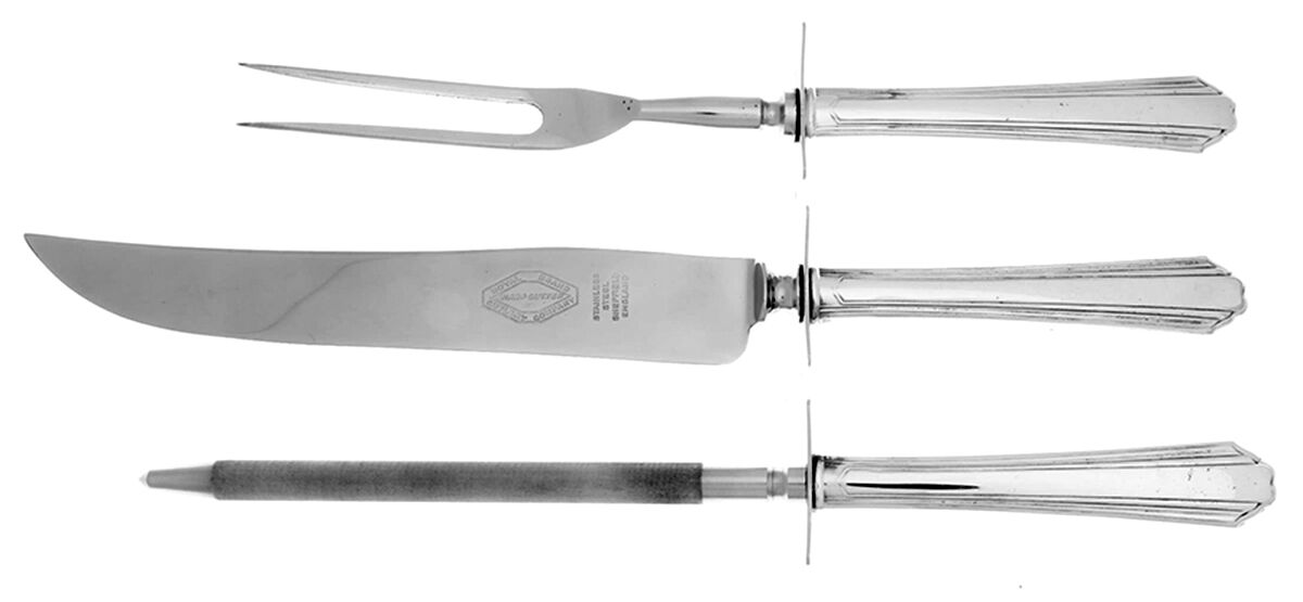 Lady Joan (Silverplate, 1931) Small Steak 3-Piece Carving Set with Stainless Blade by National Silver Co-1