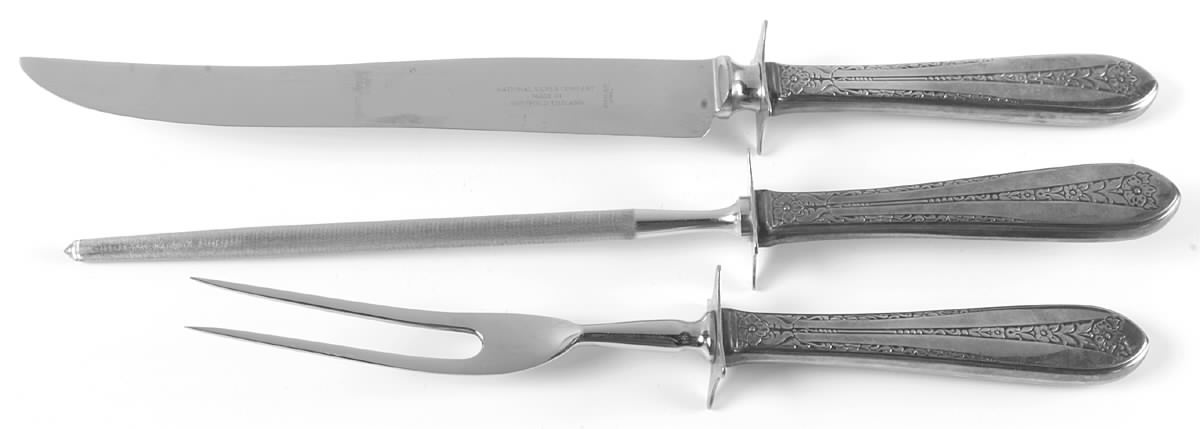 Margaret Rose (Sterling, 1938) Large 3-Piece Roast Carving Set w/ Stainless Blade by National Silver Co-1