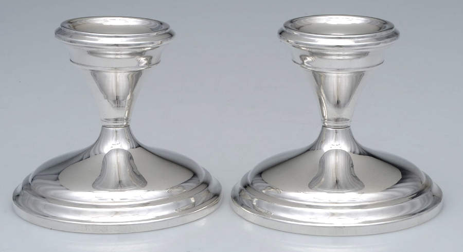 Sterling Hollowware Pair of Weighted Console Candleholders by National Silver Co-1