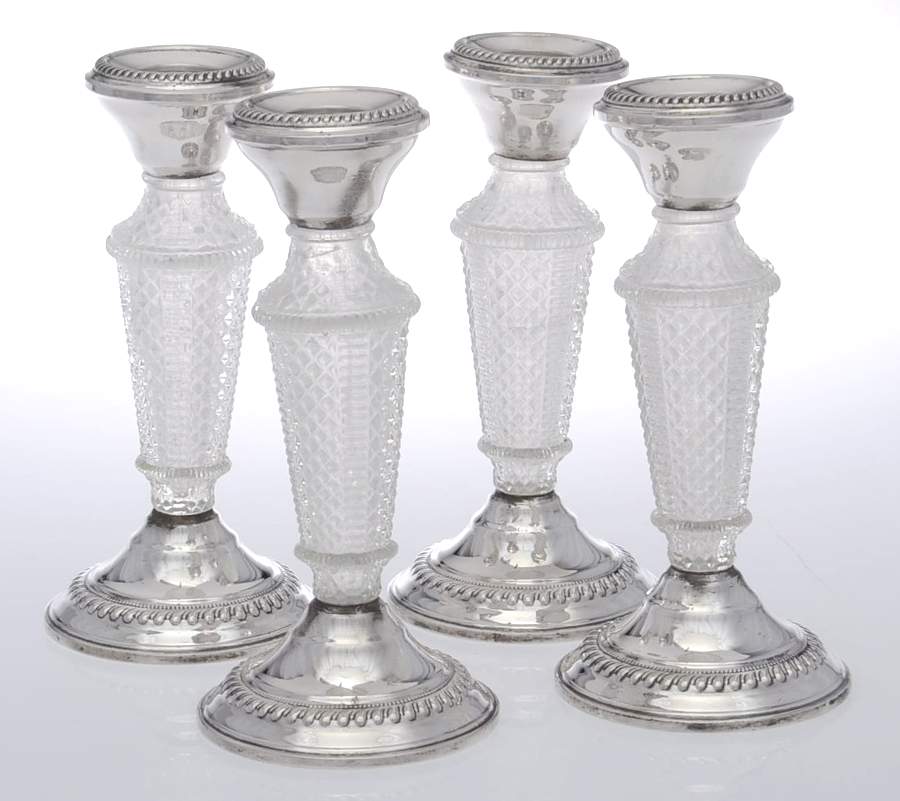 Sterling Hollowware 6" Glass & Sterling Weighted Candlestick - Set of 4 by National Silver Co-1
