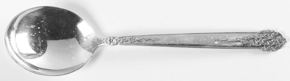 Moss Rose (Silverplate, 1949) Round Bowl Soup Spoon (Gumbo) by National Silver Co-1