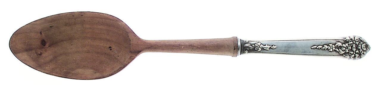 Moss Rose (Silverplate, 1949) Salad Serving Spoon with Wooden Bowl by National Silver Co-1