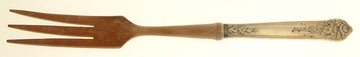 Moss Rose (Silverplate, 1949) Salad Serving Fork with Wooden Prongs by National Silver Co-1