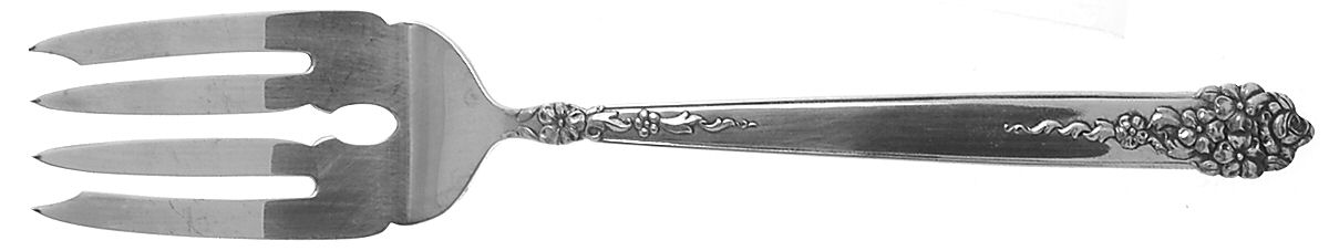 Moss Rose (Silverplate, 1949) Medium Solid Cold Meat Serving Fork by National Silver Co-1
