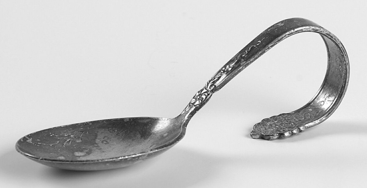 Moss Rose (Silverplate, 1949) Curved Handle Baby Spoon by National Silver Co-1