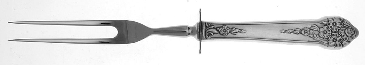 Moss Rose (Silverplate, 1949) Large Stainless-Prong Roast Carving Fork by National Silver Co-1