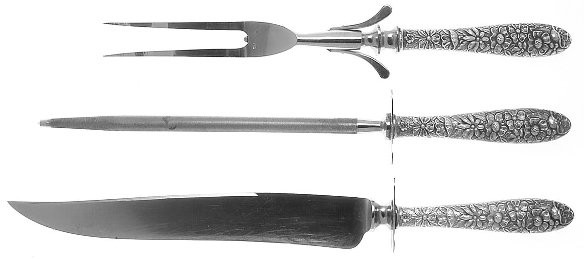 Southern Rose (Sterling, 1933) Large 3-Piece Roast Carving Set w/ Stainless Blade by Manchester-1