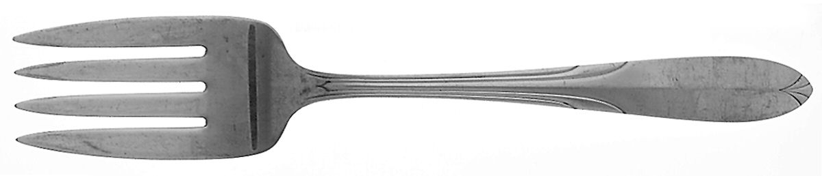 Overture (Sterling, 1936, No Monograms) Medium Solid Cold Meat Serving Fork by National Silver Co-1