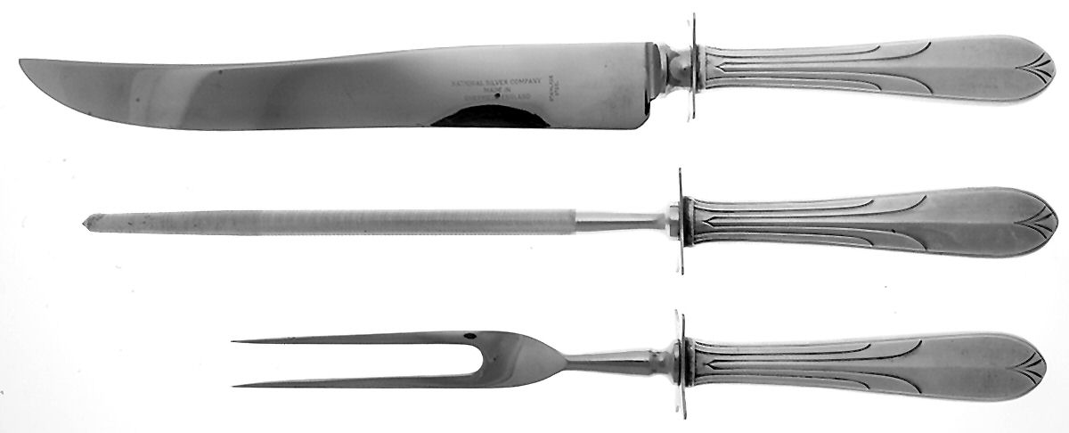 Overture (Sterling, 1936, No Monograms) Large 3-Piece Roast Carving Set w/ Stainless Blade by National Silver Co-1