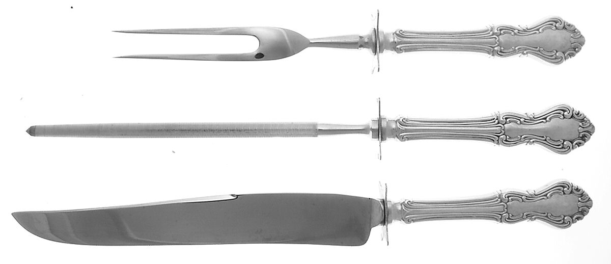 Princess Elizabeth (Sterling, 1942) Large 3-Piece Roast Carving Set w/ Stainless Blade by National Silver Co-1