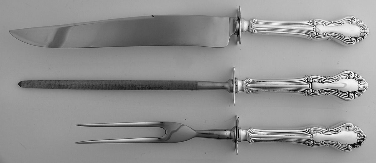 Princess Elizabeth (Sterling, 1942) (3 Pc)Carving Set-Lg Stnbl/Roast w/Sterling Guard by National Silver Co-1
