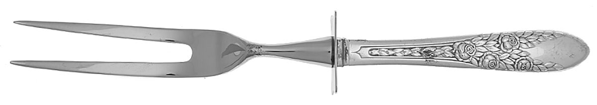 Rose and Leaf (Silverplate, 1937) Carving Fork Small with Stainless Prongs HC by National Silver Co-1
