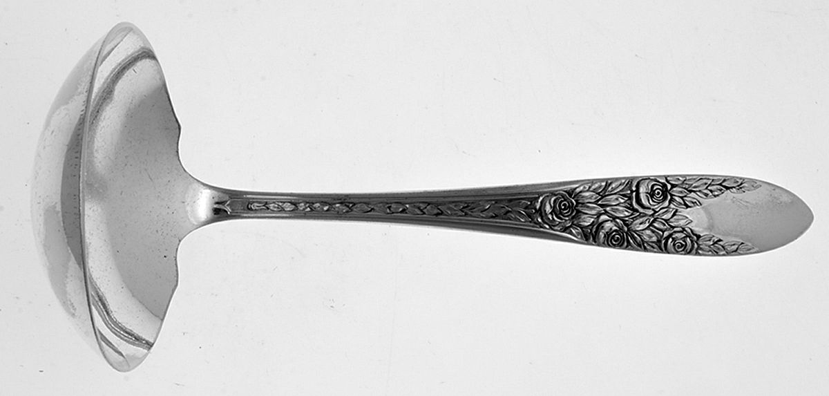 Rose and Leaf (Silverplate, 1937) Solid Gravy Ladle by National Silver Co-1