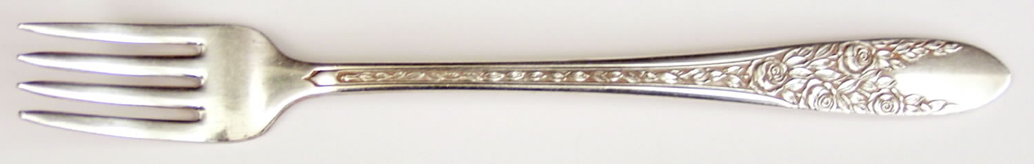Rose and Leaf (Silverplate, 1937) Grille Fork (Viande) by National Silver Co-1