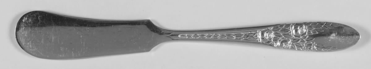 Rose and Leaf (Silverplate, 1937) Flat Handle Butter Spreader by National Silver Co-1