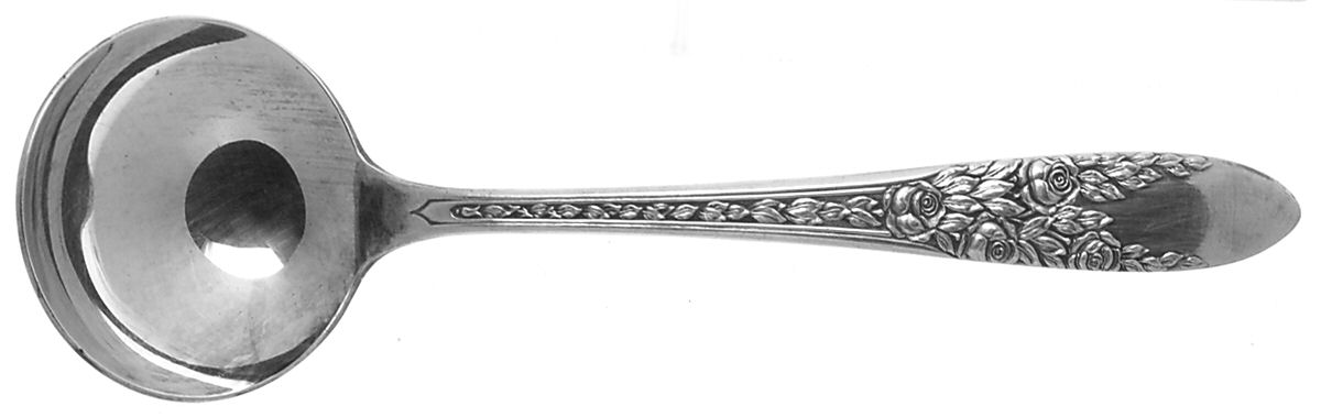 Rose and Leaf (Silverplate, 1937) Round Bowl Soup Spoon (Bouillon) by National Silver Co-1