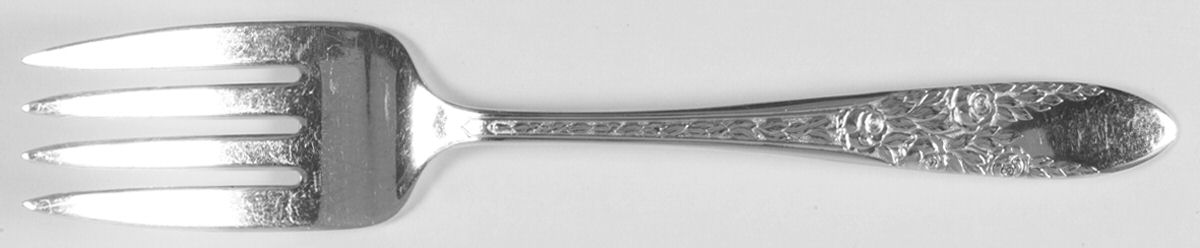 Rose and Leaf (Silverplate, 1937) Medium Solid Cold Meat Serving Fork by National Silver Co-1