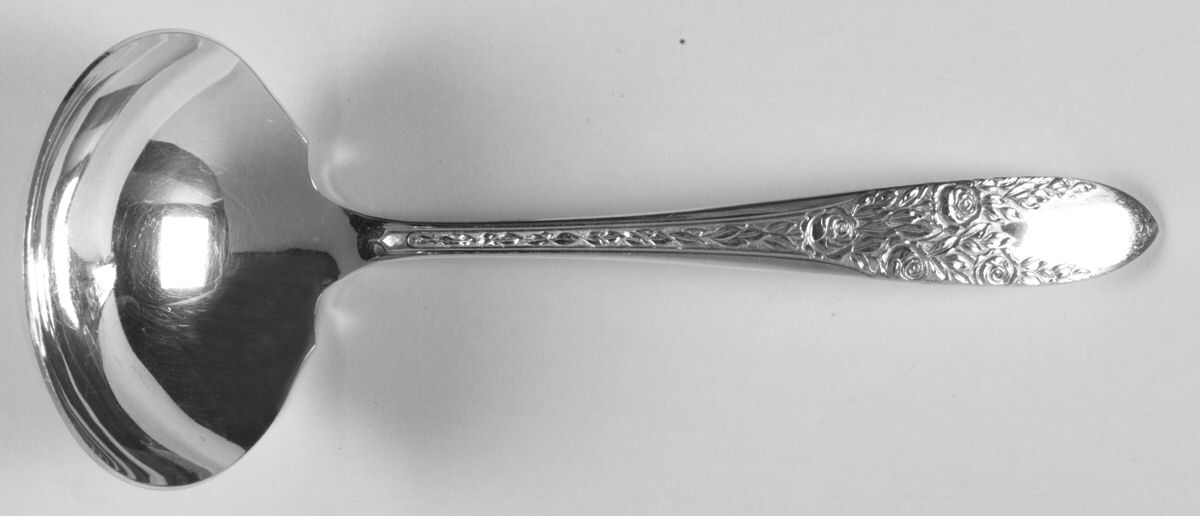 Rose and Leaf (Silverplate, 1937) Solid Gravy Ladle by National Silver Co-1