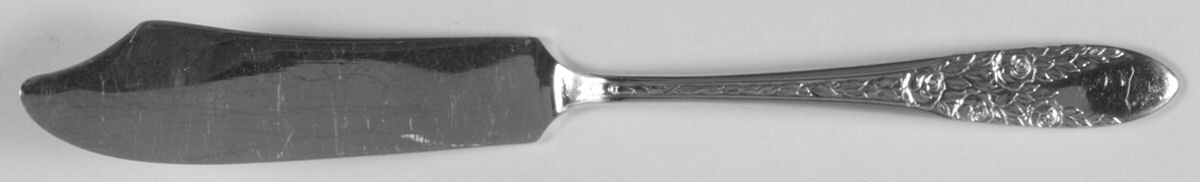 Rose and Leaf (Silverplate, 1937) Flat Handle Master Butter Knife by National Silver Co-1