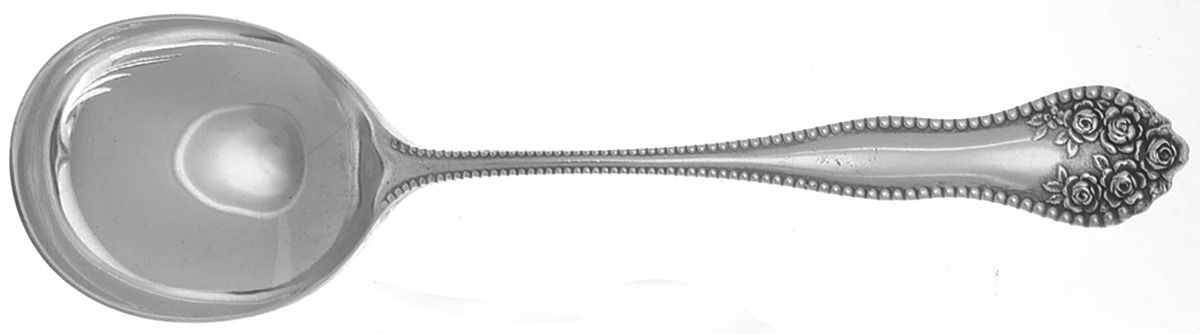 Rose-York Rose (Silverplate, 1910, No Monograms) Round Bowl Soup Spoon (Gumbo) by National Silver Co-1