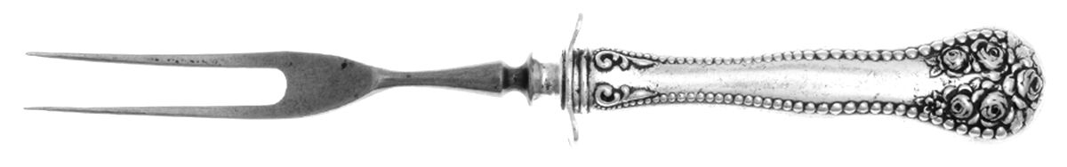Rose-York Rose (Silverplate, 1910, No Monograms) Small Steak Carving Fork with Stainless Prongs by National Silver Co-1
