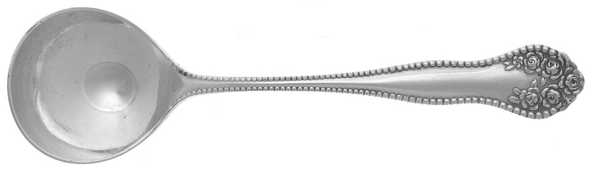Rose-York Rose (Silverplate, 1910, No Monograms) Round Bowl Soup Spoon (Bouillon) by National Silver Co-1