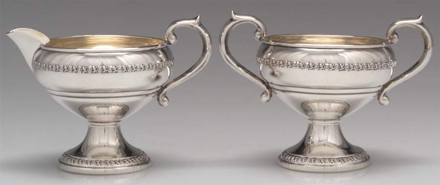 Margaret Rose (Sterling, 1938, Holloware) Weighted Mini Creamer and Open Sugar by National Silver Co-1