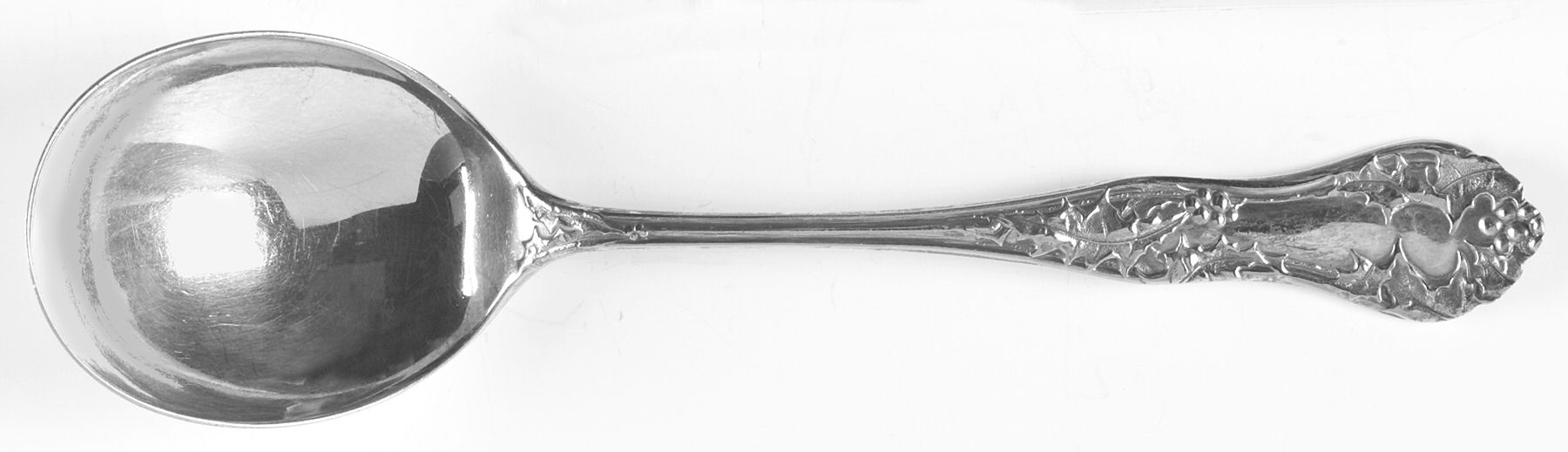Holly (Silverplate, 1904-1907, Monograms) Round Bowl Soup Spoon (Gumbo) by National Silver Co-1