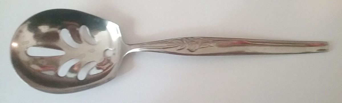 Chintz Rose (Stainless) Solid Pierced Casserole Spoon by Nasco-1