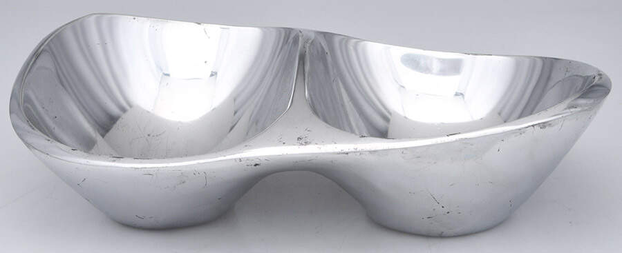 Metal Hollowware 11" Oval Divided Vegetable Bowl by Nambe-1