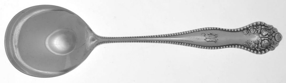 Rose-York Rose (Slvp, 1910, Monograms) Round Bowl Soup Spoon (Gumbo) by National Silver Co-1